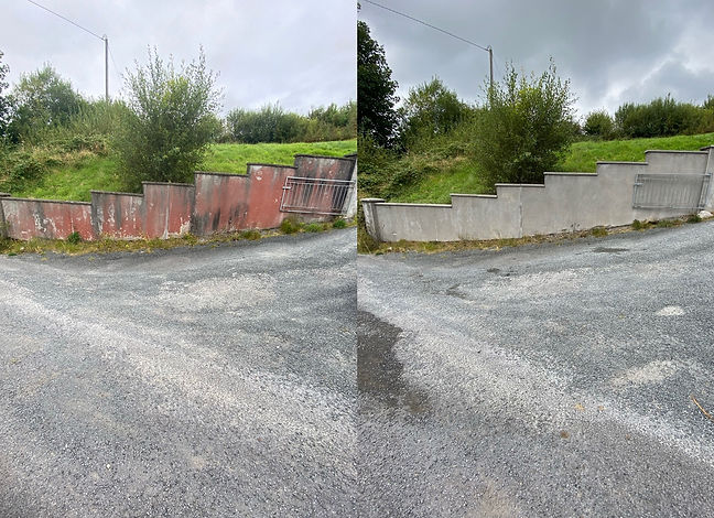 Retaining wall algae & stain removal — before & after