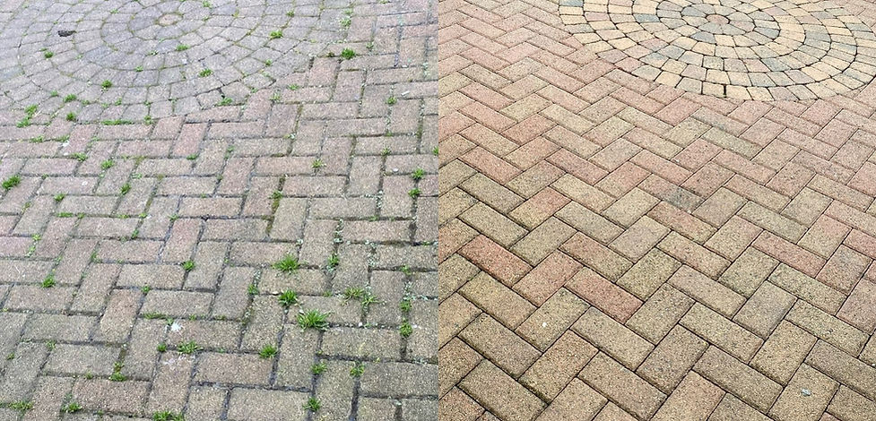 Block paving driveway power wash — before & after